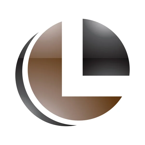 白色背景上的褐色和黑色光圈形状字母L图标 — 图库照片