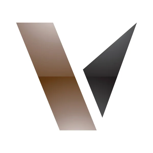 白色背景上的褐色和黑色光滑几何形状字母V图标 — 图库照片