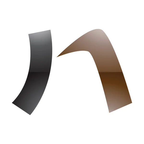 ブラウンとブラック光沢のある手紙Nアイコン 白い背景に曲線の長方形 — ストック写真