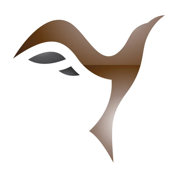 Καφέ Και Μαύρο Γυαλιστερό Rising Bird Σχήμα Γράμμα Εικονίδιο Λευκό — Φωτογραφία Αρχείου