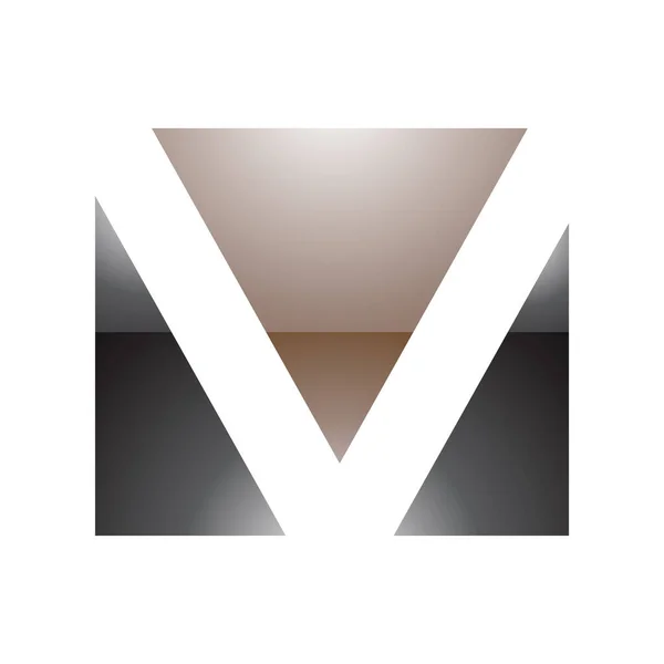 ブラウンとブラックの光沢のある長方形の白い背景の文字Vアイコン — ストック写真
