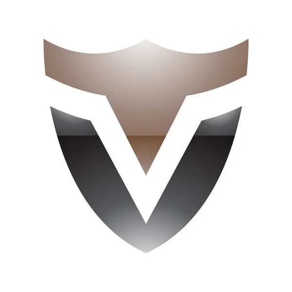 Braunes Und Schwarzes Glossy Shield Shaped Letter Icon Auf Weißem — Stockfoto