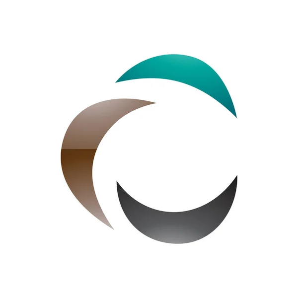 Brązowy Czarny Perski Zielony Błyszczący Crescent Kształt Litery Ikona Białym — Zdjęcie stockowe