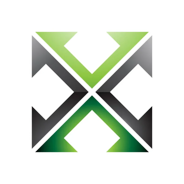 Icona Forma Freccia Quadrata Lucida Verde Nera Sfondo Bianco — Foto Stock