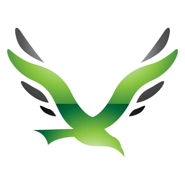 Verde Negro Brillante Pájaro Forma Letra Icono Sobre Fondo Blanco —  Fotos de Stock