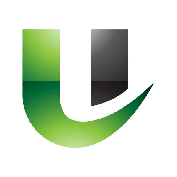白い背景に緑と黒の光沢のある大胆なカービーの形をした文字Uアイコン — ストック写真