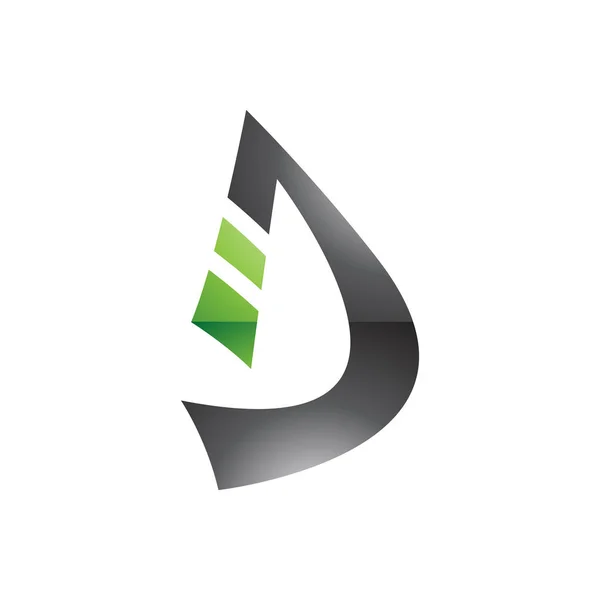 Зеленый Черный Глянцевые Изогнутые Полосы Форме Буквы Икона Белом Фоне — стоковое фото