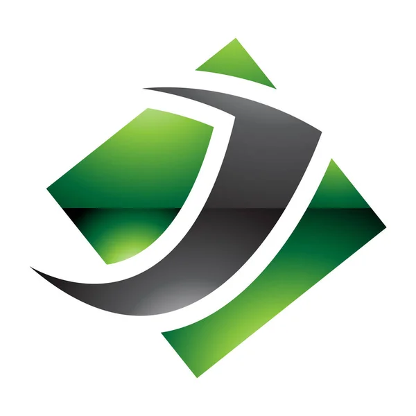 Green Black Glossy Diamond Square Letter Icon White Background — Stock Photo, Image