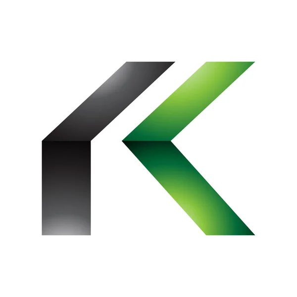 白色背景上的绿色和黑色光滑折叠字母K图标 — 图库照片