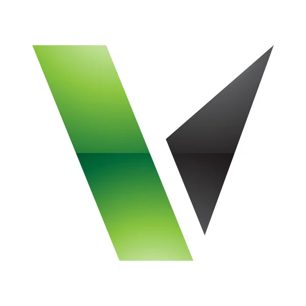 白い背景に緑と黒の光沢のある幾何学的な形をした手紙Vアイコン — ストック写真