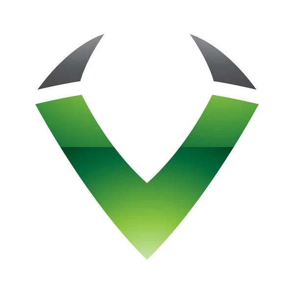 Groene Zwarte Glanzende Hoornvormige Letter Icoon Een Witte Achtergrond — Stockfoto