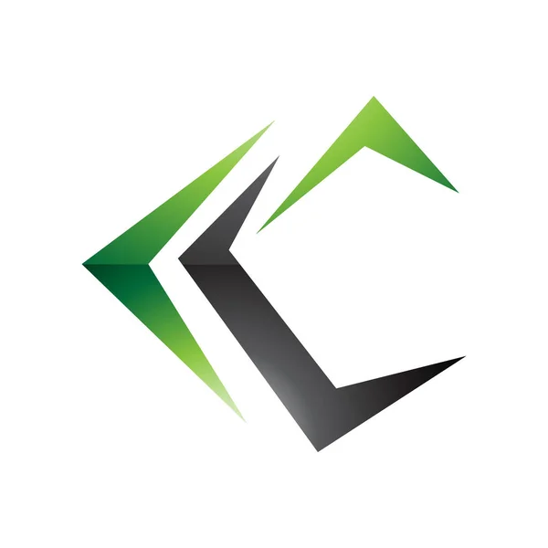 Verde Negro Brillante Letra Icono Con Puntiagudos Consejos Sobre Fondo — Foto de Stock