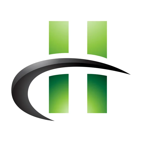 Зеленый Черный Глянцевый Буква Икона Вертикальными Прямоугольниками Swoosh Белом Фоне — стоковое фото