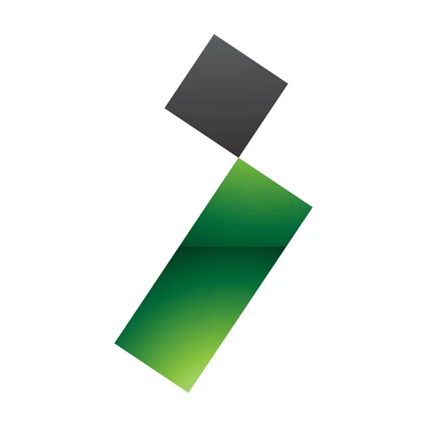 Zielony Czarny Błyszczący List Ikona Kwadratem Prostokątem Białym Tle — Zdjęcie stockowe
