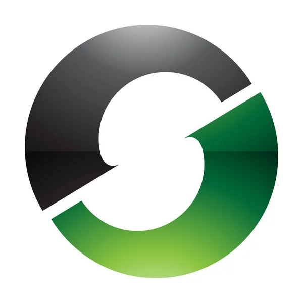 緑と黒の光沢のある手紙Oアイコン 白い背景の中央の形状 — ストック写真