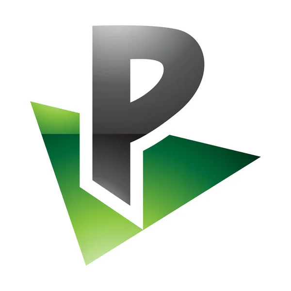 Groene Zwarte Glanzende Letter Icoon Met Een Driehoek Een Witte — Stockfoto