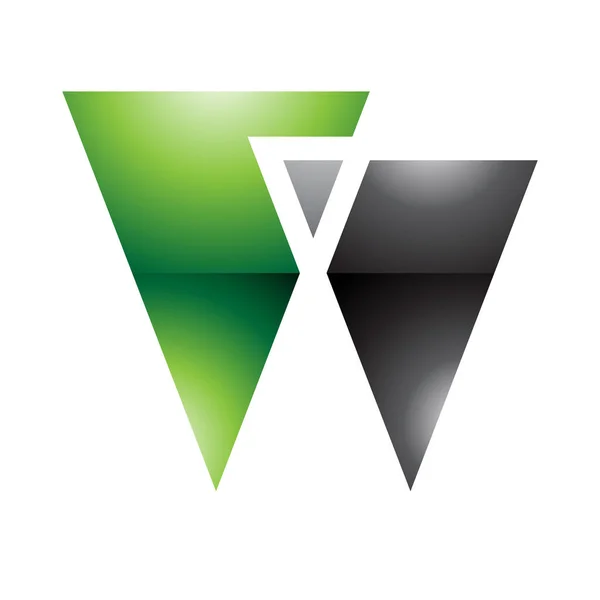 Зеленый Черный Глянцевые Буквы Икона Треугольниками Белом Фоне — стоковое фото