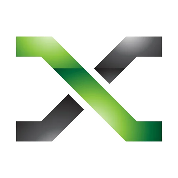 绿色和黑色光彩夺目的字母X图标 白色背景上有横线 — 图库照片