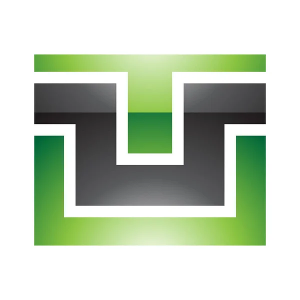Grüner Und Schwarzer Hochglanz Rechteck Buchstabe Symbol Auf Weißem Hintergrund — Stockfoto