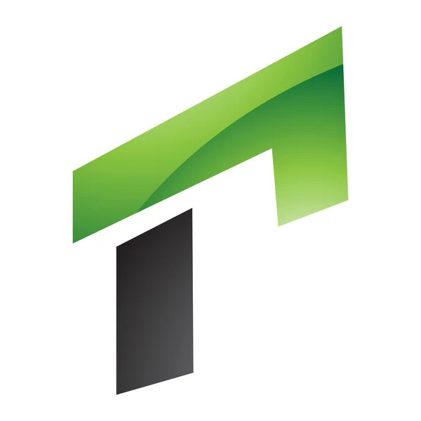 Green Black Glossy Rectangular Letter Icon White Background — Stock Photo, Image