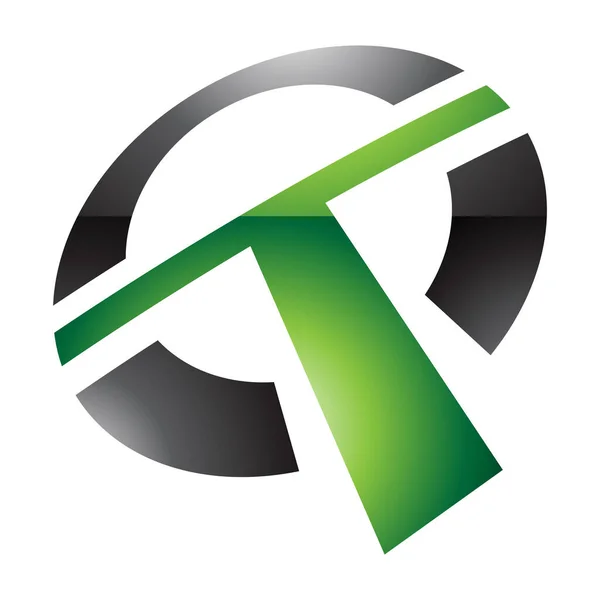 Zielony Czarny Błyszczący Okrągły Kształt Litery Ikona Białym Tle — Zdjęcie stockowe