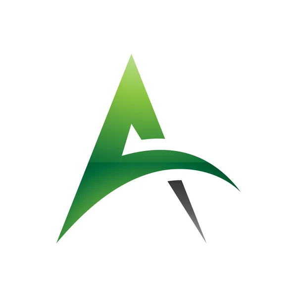 Arco Spiky Brilhante Verde Preto Forma Letra Ícone Fundo Branco — Fotografia de Stock