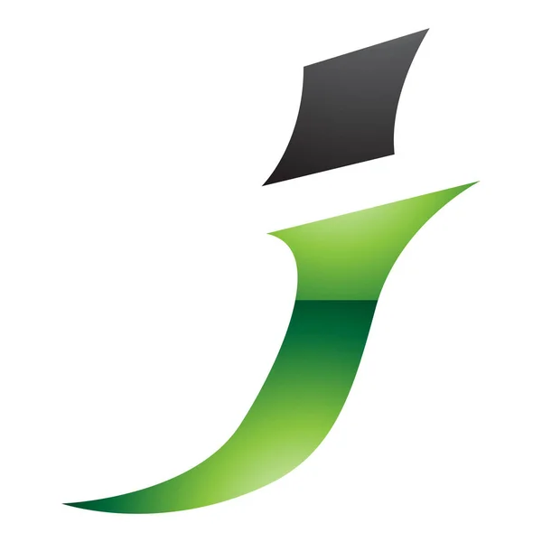 Πράσινο Και Μαύρο Γυαλιστερό Spiky Italic Letter Εικονίδιο Λευκό Φόντο — Φωτογραφία Αρχείου
