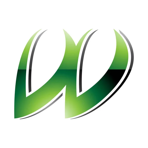 白い背景に緑と黒の光沢のあるスパイクイタリック形状の手紙Wアイコン — ストック写真