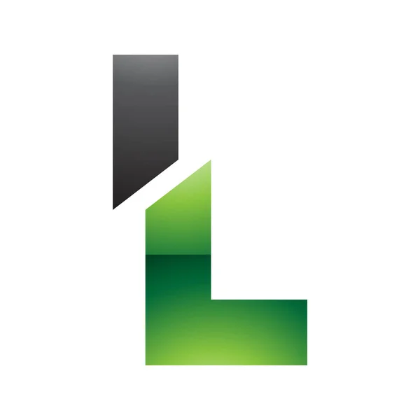 Verde Negro Brillante Letra Dividida Forma Icono Sobre Fondo Blanco — Foto de Stock