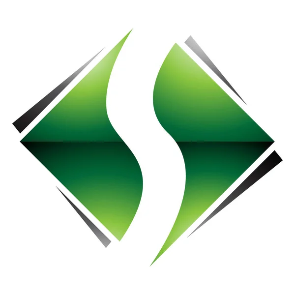 Green Black Glossy Square Diamond Shaped Letter Icon White Background — Stock Photo, Image