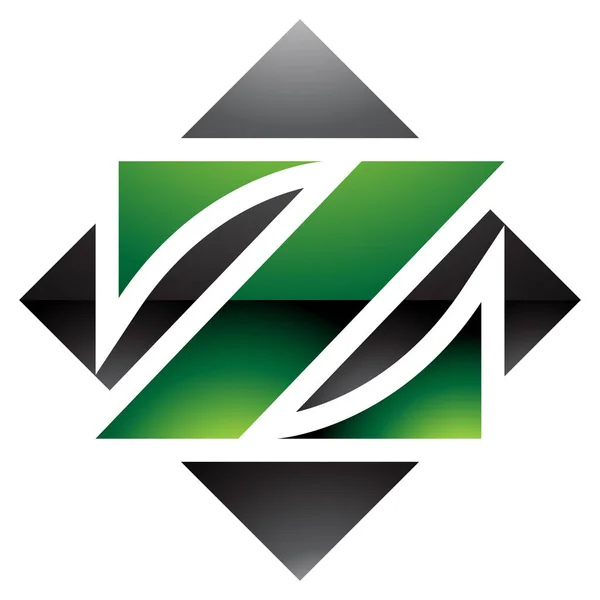 緑と黒の光沢のある正方形のダイヤモンドは白い背景に手紙Zアイコンを形づけました — ストック写真