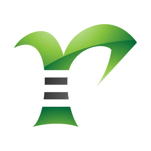 Carta Listrada Brilhante Verde Preto Ícone Fundo Branco — Fotografia de Stock