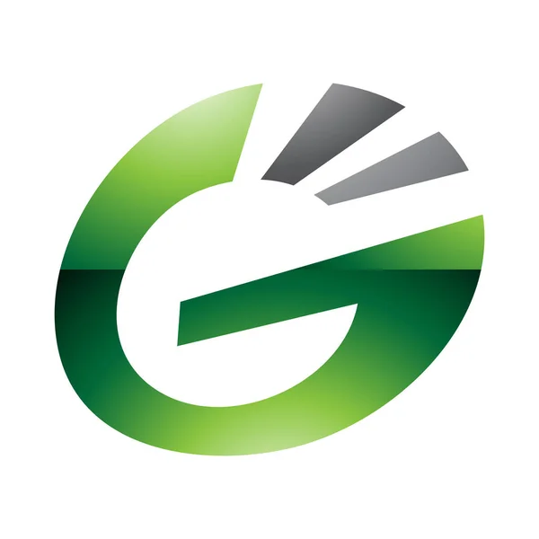 Зеленый Черный Глянцевый Полосатый Овальный Буква Икона Белом Фоне — стоковое фото