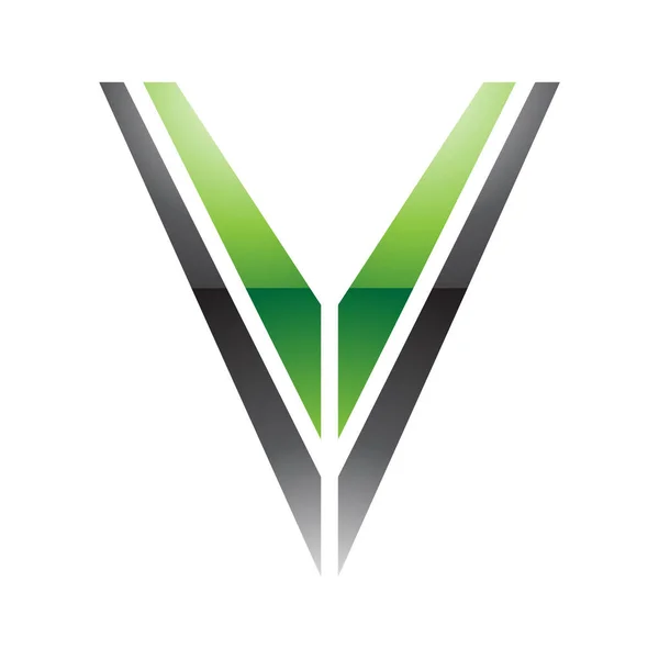 白色背景上的绿色和黑色条形字母V图标 — 图库照片