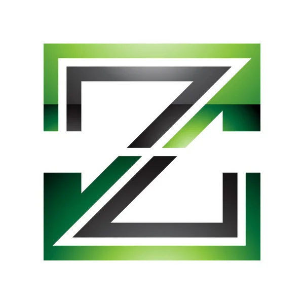 白い背景に緑と黒の光沢のあるストライプ状の文字Zアイコン — ストック写真