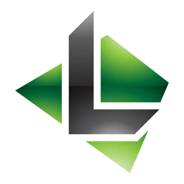 Green Black Glossy Trapezium Shaped Letter Icon White Background — Stock Photo, Image