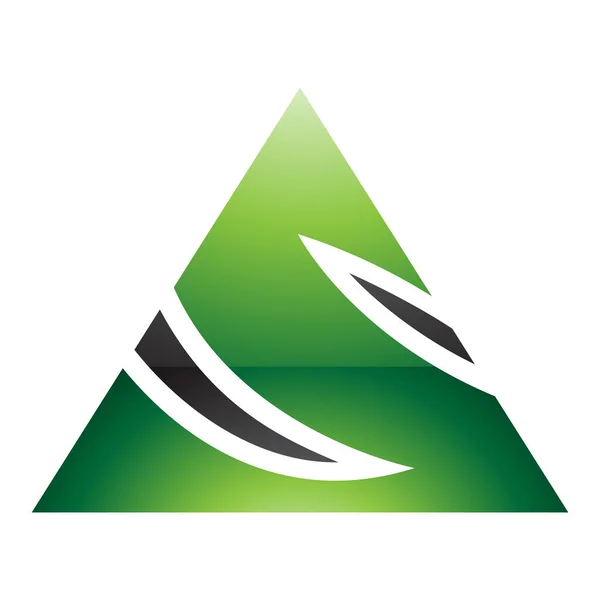 Beyaz Arkaplanda Yeşil Siyah Parlak Üçgen Şekilli Simgesi — Stok fotoğraf