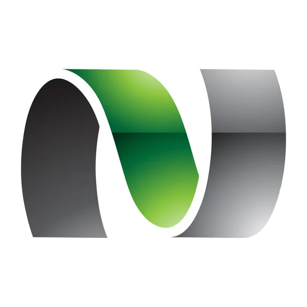 白い背景に緑と黒の光沢のある波形の文字Nアイコン — ストック写真