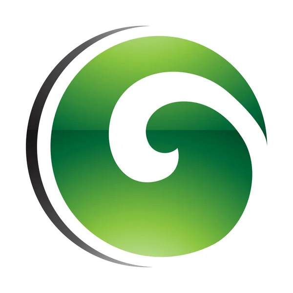 Πράσινο Και Μαύρο Γυαλιστερό Whirl Σχήμα Γράμμα Εικονίδιο Λευκό Φόντο — Φωτογραφία Αρχείου