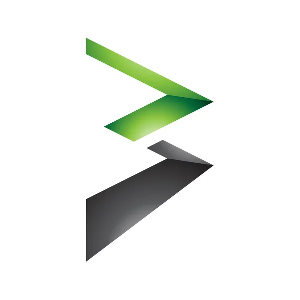 Зеленый Черный Глянцевый Зигзаг Форме Буквы Икона Белом Фоне — стоковое фото