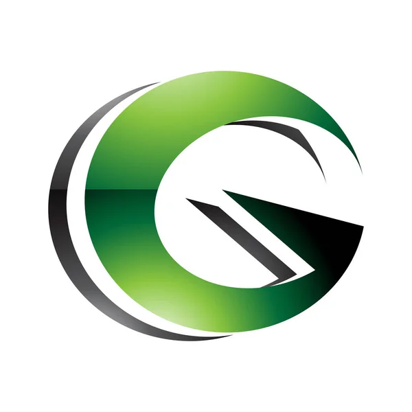 Groene Zwarte Ronde Gelaagde Glanzende Letter Icoon Een Witte Achtergrond — Stockfoto