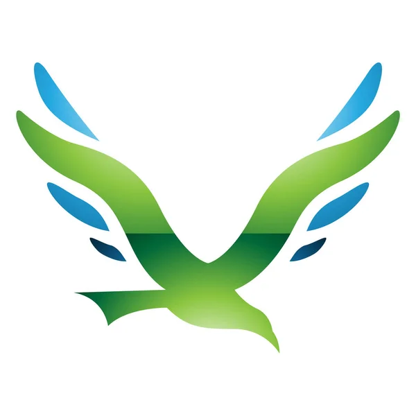 Beyaz Arkaplanda Yeşil Mavi Parlak Kuş Şeklinde Harfi Simgesi — Stok fotoğraf