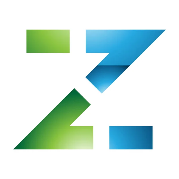 白色背景上的绿色和蓝色光洁虚线形状字母Z图标 — 图库照片
