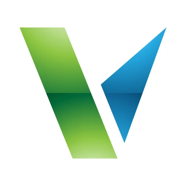 Carta Forma Geométrica Brilhante Verde Azul Ícone Fundo Branco — Fotografia de Stock