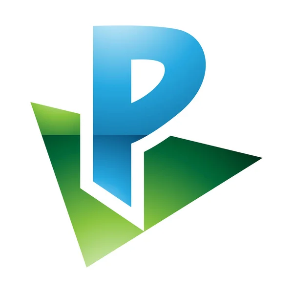 Groene Blauwe Glanzende Letter Icoon Met Een Driehoek Een Witte — Stockfoto