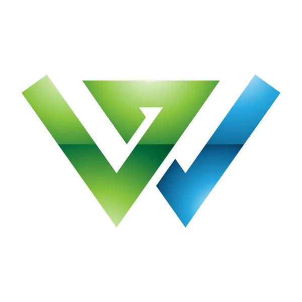 Groene Blauwe Glanzende Letter Icoon Met Snijlijnen Een Witte Achtergrond — Stockfoto