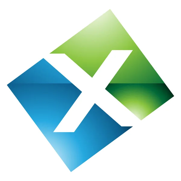 Grön Och Blå Glänsande Rektangel Formad Bokstav Ikonen Vit Bakgrund — Stockfoto