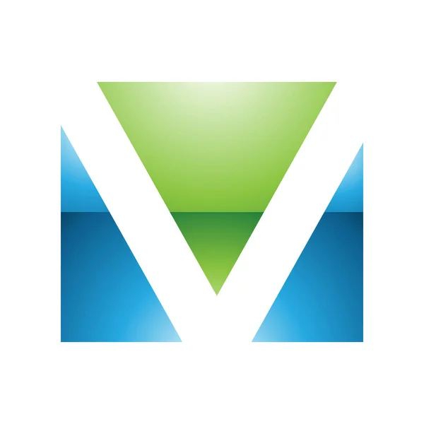 Grön Och Blå Glansig Rektangulär Formad Bokstav Ikonen Vit Bakgrund — Stockfoto