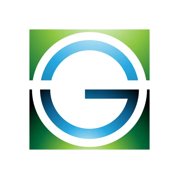 绿色和蓝色光滑圆形和白色背景上的正方形字母G图标 — 图库照片