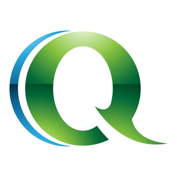 绿色和蓝色光滑圆圆的白色背景字母Q图标 — 图库照片